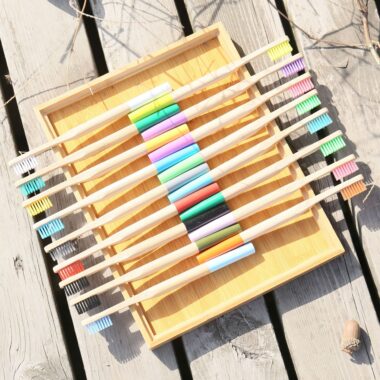 Biodegradable Adult Bamboo Toothbrush with Round Wooden Handle