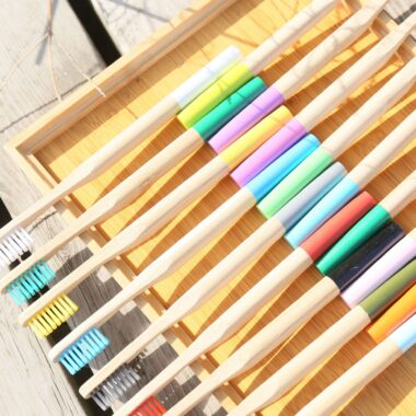 Biodegradable Adult Bamboo Toothbrush with Round Wooden Handle