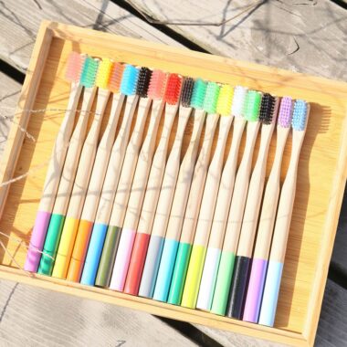 Biodegradable Adult Bamboo Toothbrush with Round Wooden Handle