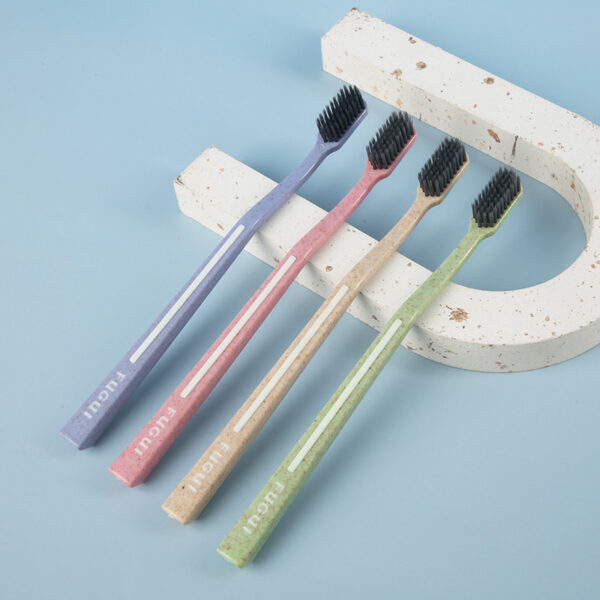Adult Soft Toothbrush Small Head Wheat Straw Handle Charcoal Fiber Bristle (7) Small Head Adult Toothbrush with Charcoal Fiber and Wheat Straw Handle