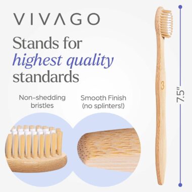 Adult Bamboo Toothbrush with Natural Wooden Handle and Medium Bristles