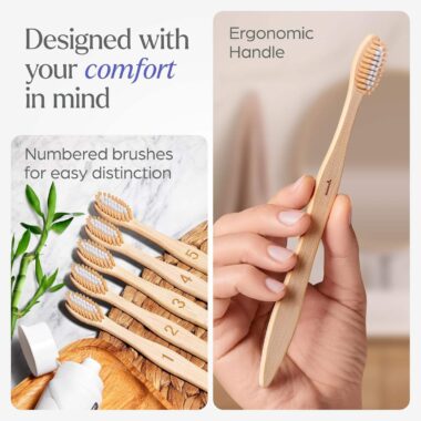 Adult Bamboo Toothbrush with Natural Wooden Handle and Medium Bristles