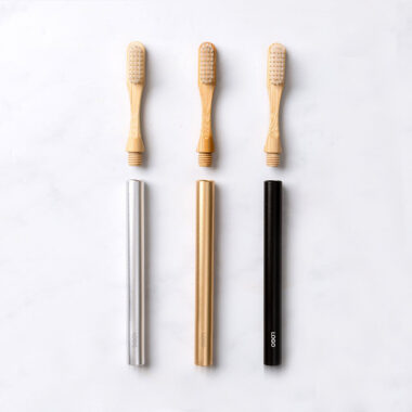 Gold Eco Toothbrush with Bamboo Head – Biodegradable Sustainable Brush