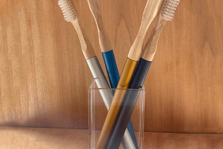 Gold Eco Toothbrush with Bamboo Head – Biodegradable Sustainable Brush