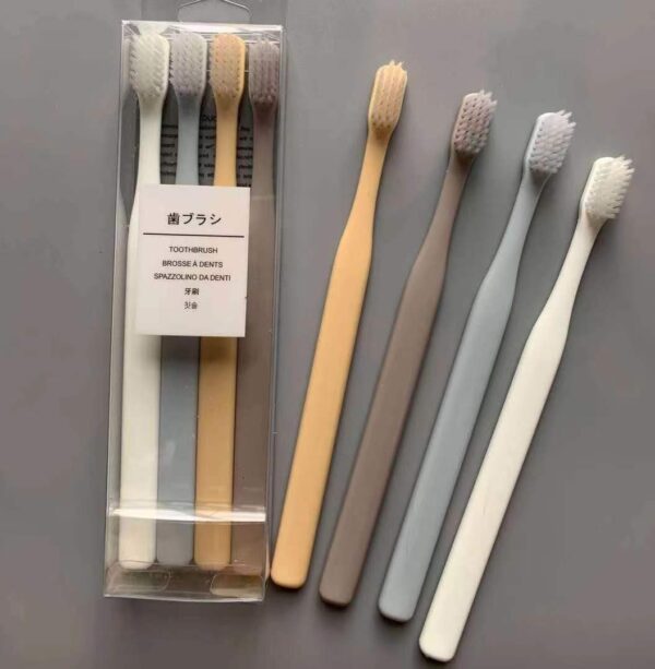 Macaron color bamboo toothbrush set with soft charcoal bristles for adults